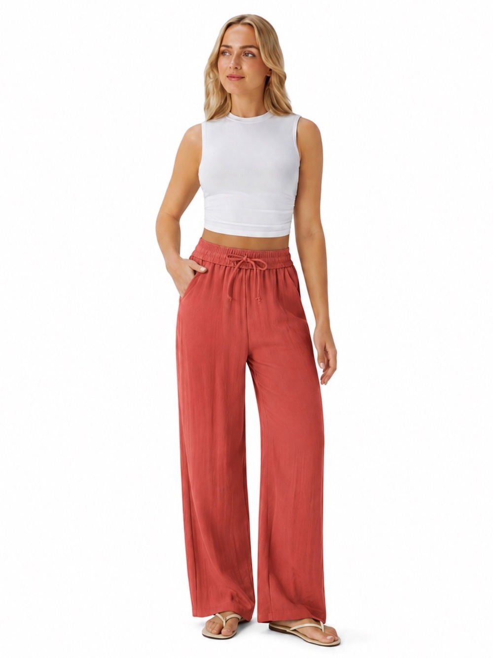 Halara ($55) High Waisted Drawstring Wide Leg Casual Linen-Feel Pants - W 17
